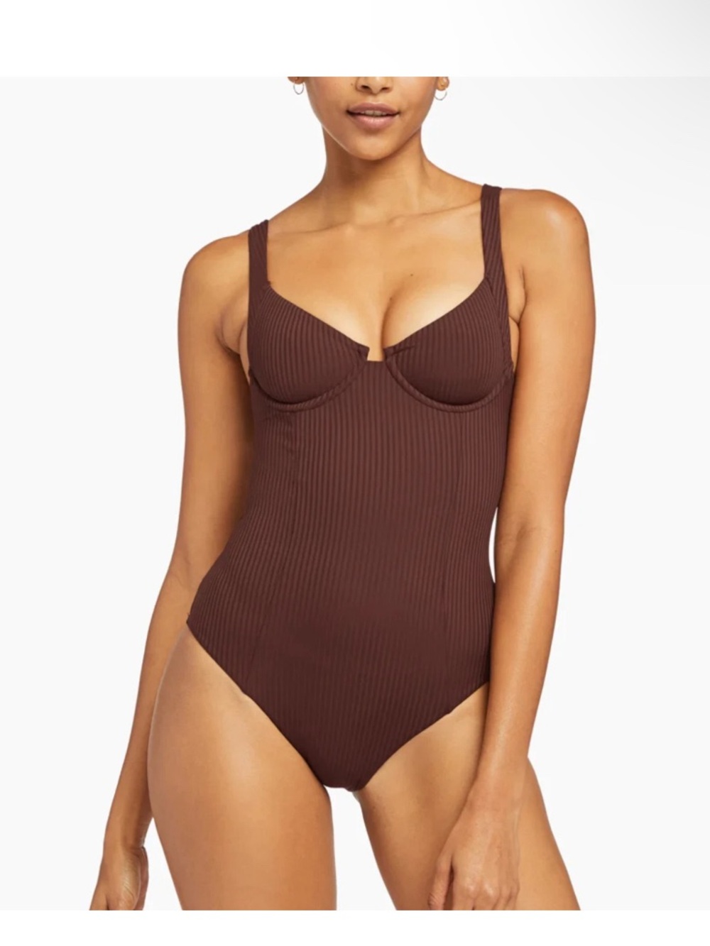 Vitamin A Ribbed Underwire One-Piece Swimsuit in Chocolate Brown